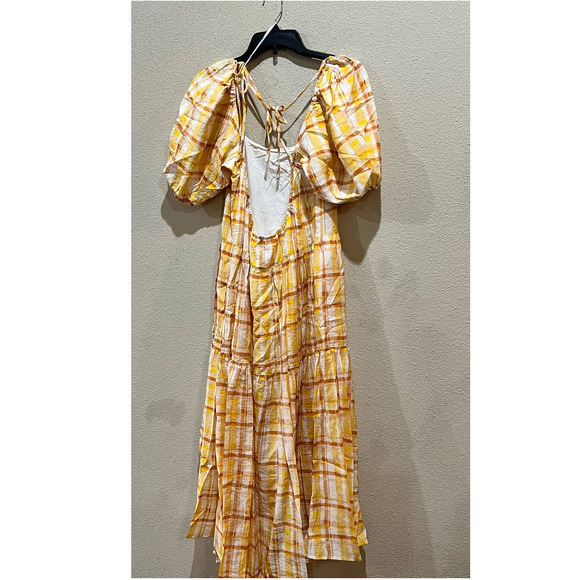 Astr The Label Womens Dress Size Large LLana Orange Yellow Plaid Tiered Maxi - Picture 4 of 4